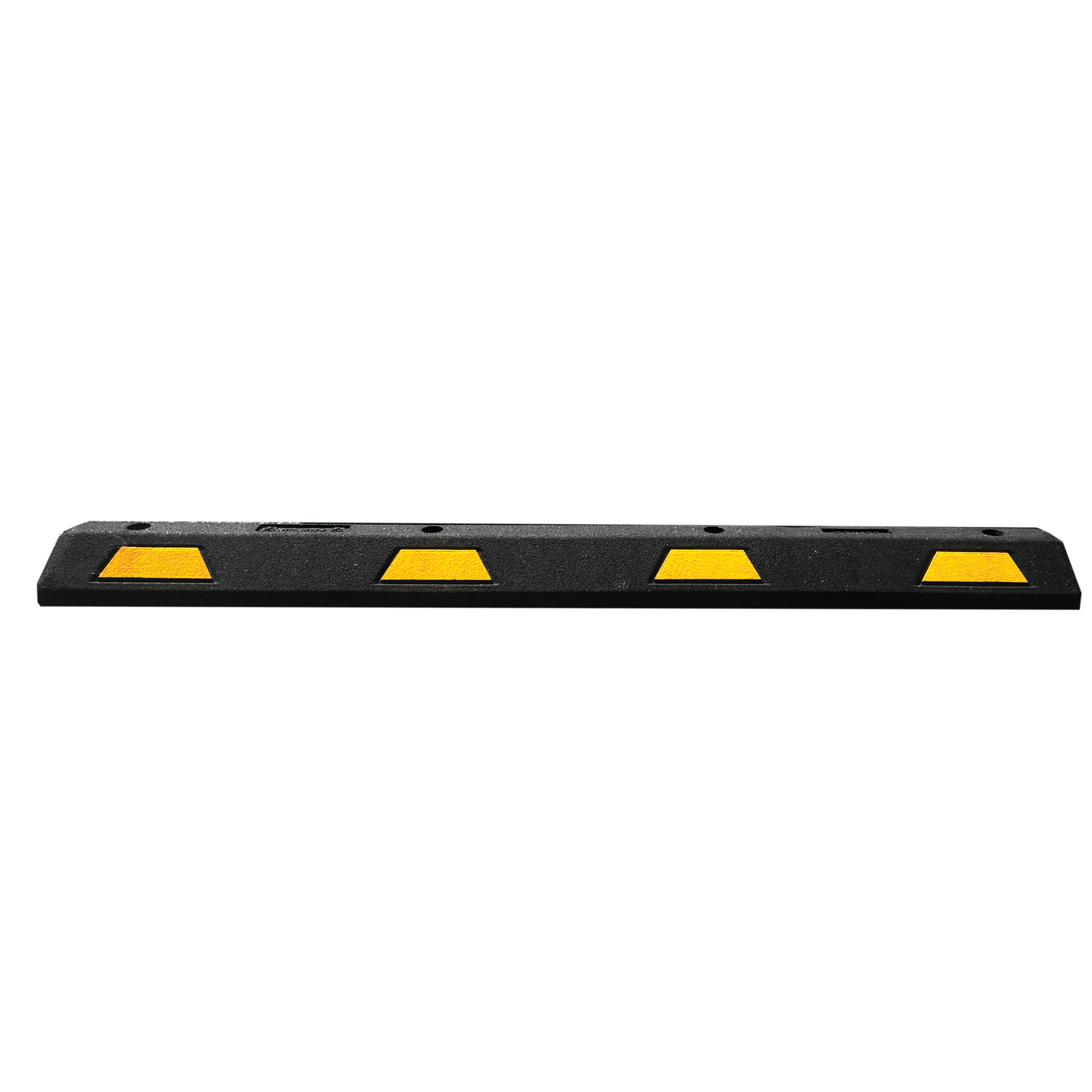 Six-foot black rubber wheel stop with yellow reflectors