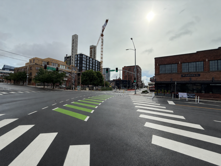 SW BLVD Radius green bike crosswalk